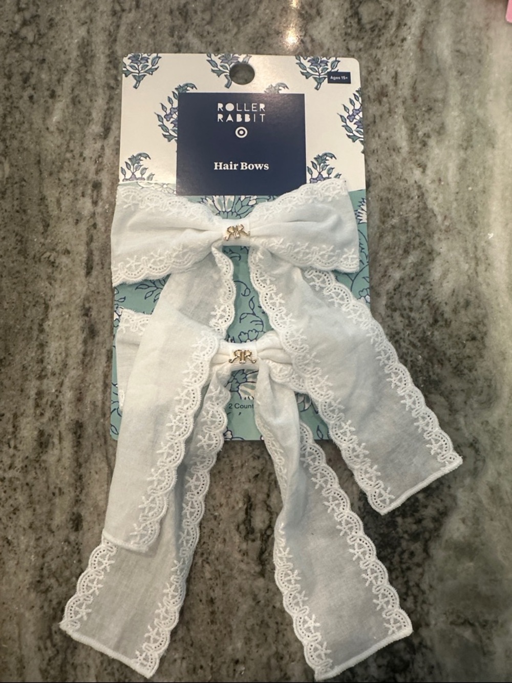 Roller Rabbit White Lace Ribbon Hair Bows - 2 Pack